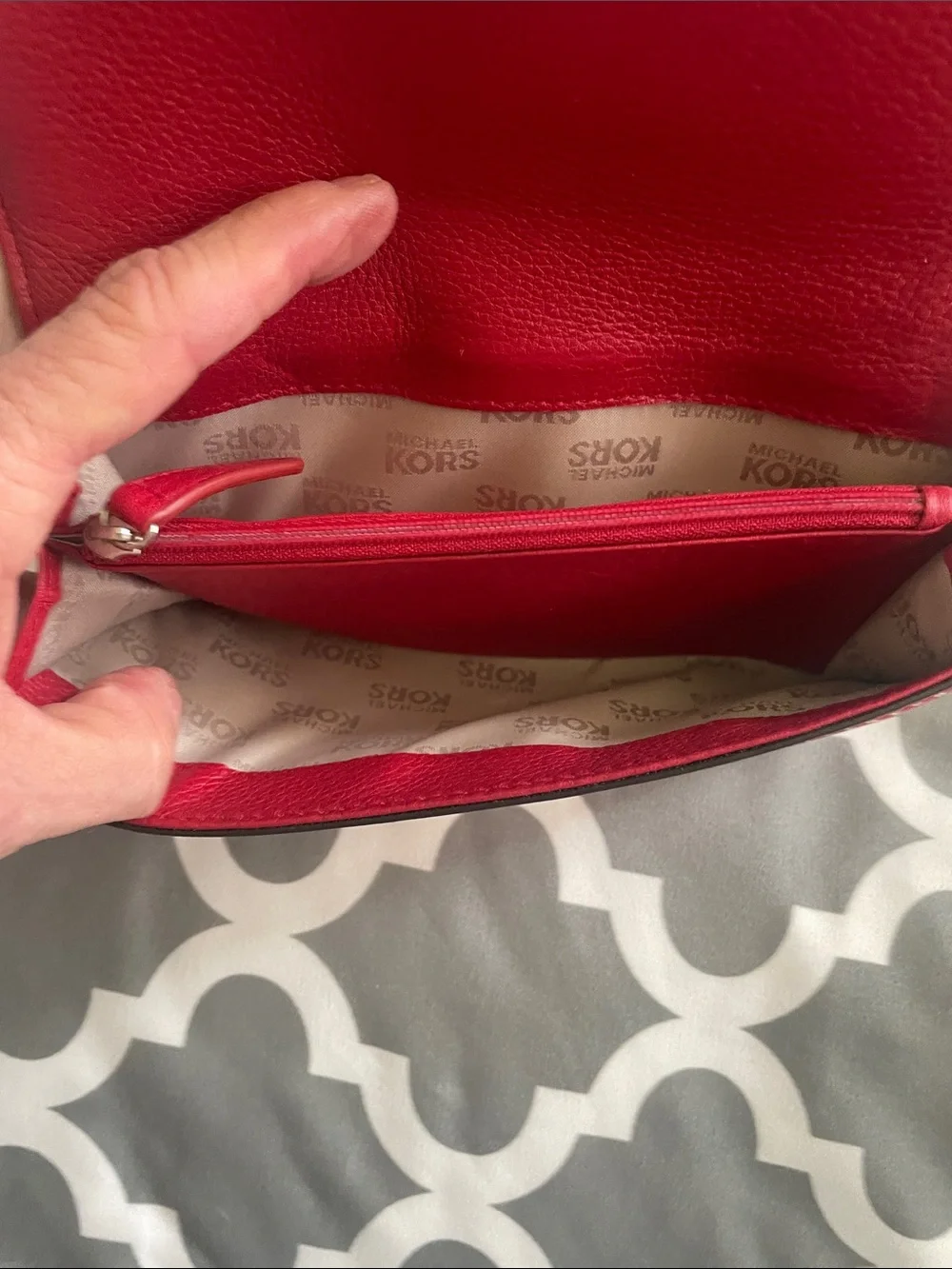 Vintage Michael Kors Red Leather Wallet with Silver Logo Plaque very spacious